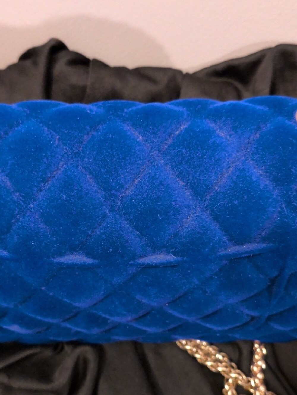 Windsor Quilted Velvet Crossbody in Royal Blue with Gold Chain - Picture 7 of 13